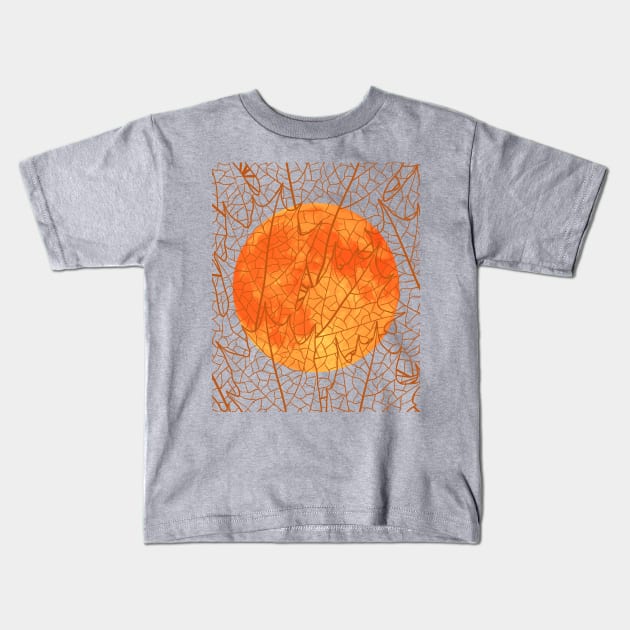 HARVEST MOON AS SEEN THROUGH LATTICEWORK OF AUTUMN LEAVES Kids T-Shirt by DD Ventures